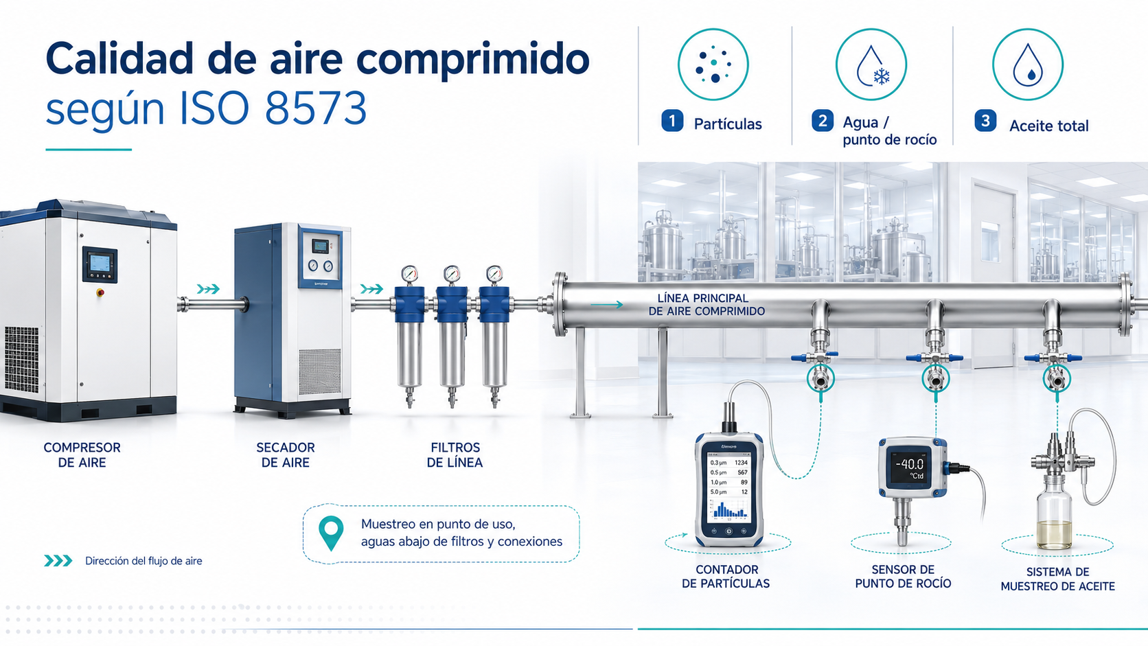 Diagrama: Calidad de aire comprimido según ISO 8573